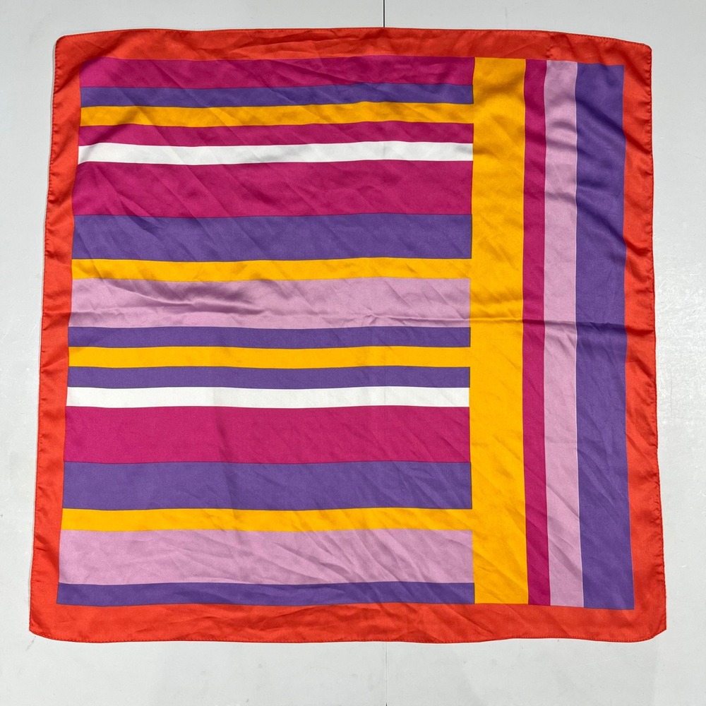 Vintage Boho Hippie Artsy Striped Square Neck Scarf Satin 21in Preppy Chic 90s